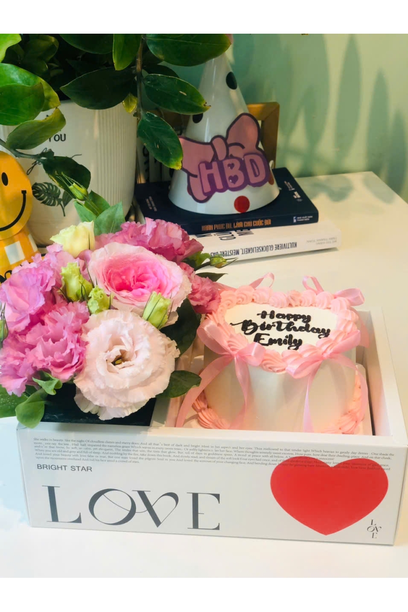 Sét bánh kem và hoa hồng mix màu 