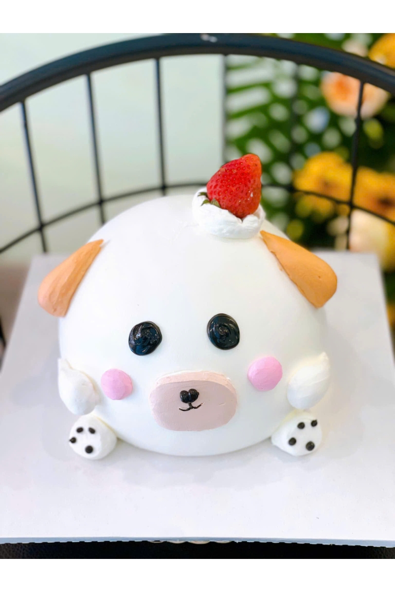 Bánh kem cún con đội mũ dâu